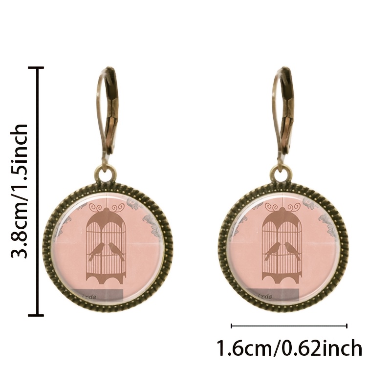 2pcs Teal Vintage Bird Cage Pendant Earrings Set